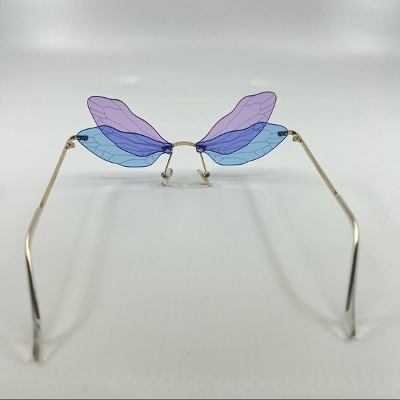 Blue Purple Butterfly Etched Wings Rimless Y2K Pastel Lenses Colored Glasses - Picture 7 of 15